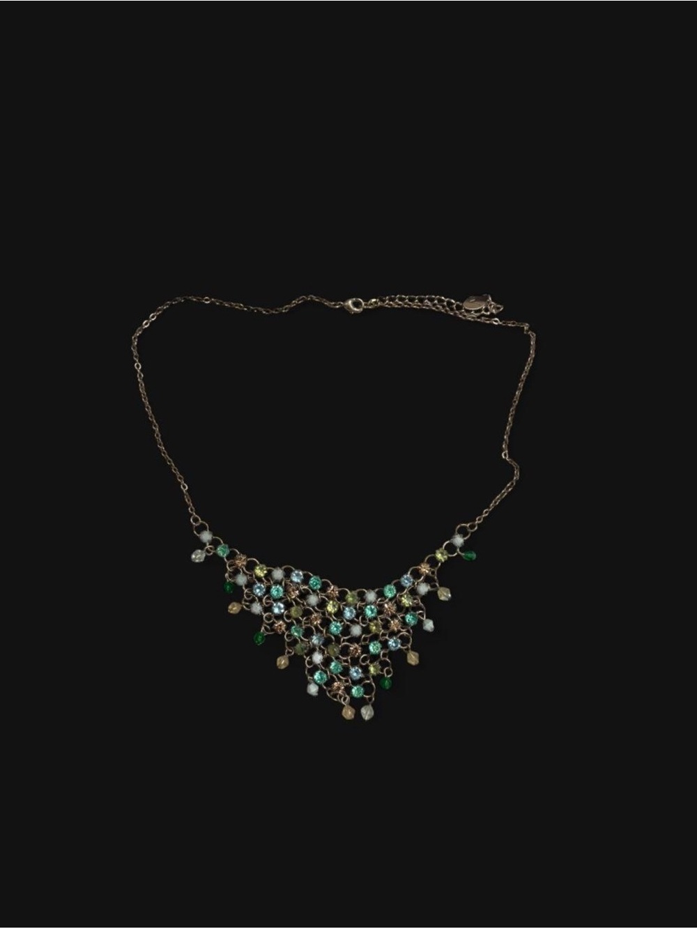 Vintage Green Blue statement necklace Fairycore high neck